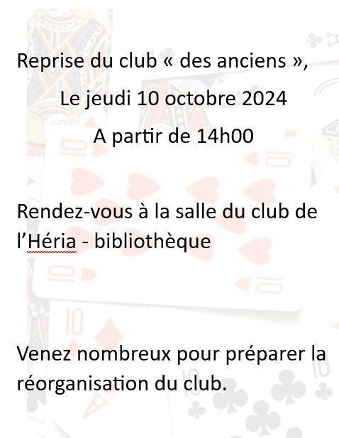 Reprise du Club Héria - Club des anciens