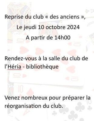 Reprise du Club Héria - Club des anciens